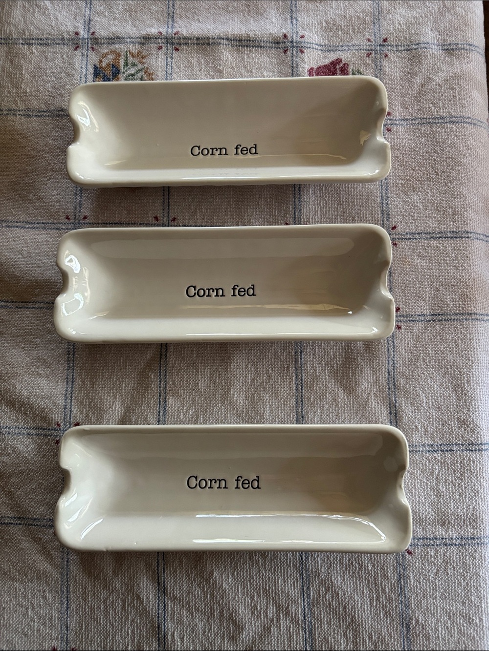 Mud Pie Cream Ceramic 'Corn fed' Serving Trays - Set of 3